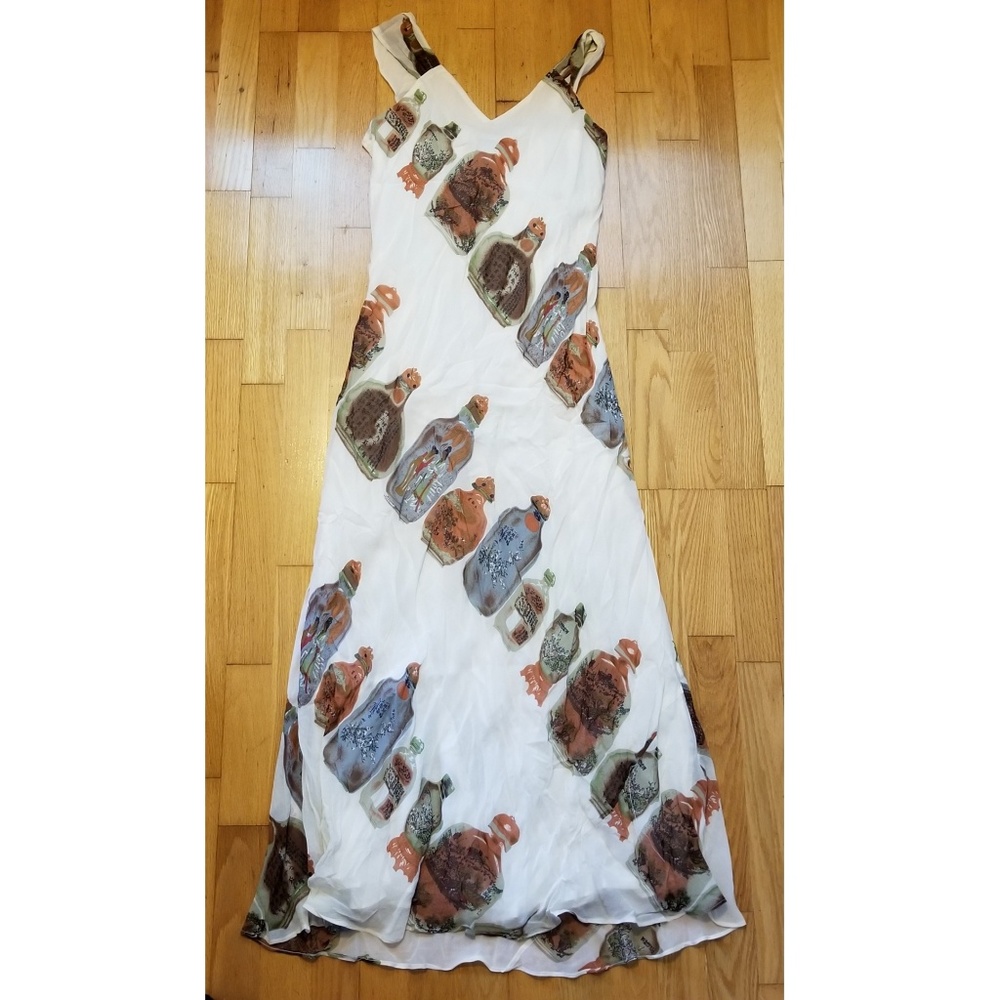 Gala Chinese Medicine Bottle Silk Maxi Dress